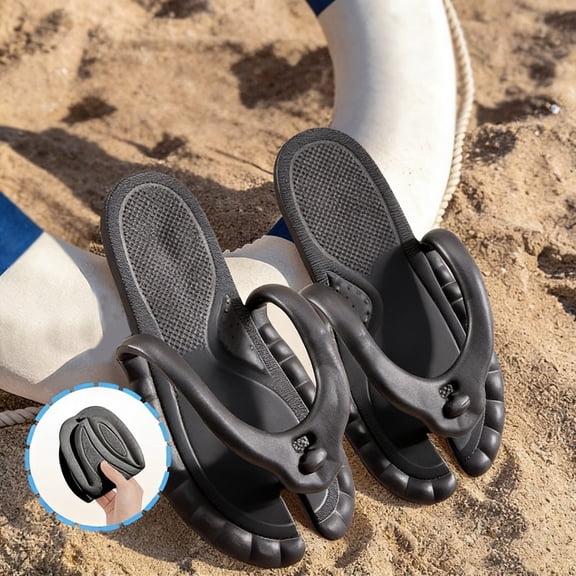 Summer Portable Detachable Folding Slippers - 1 Pair, Foldable Travel Flip-Flops, Lightweight Soft Non- Suitable forHouse,Travel, Beach, Pool, and Bathroom,Black,7.5