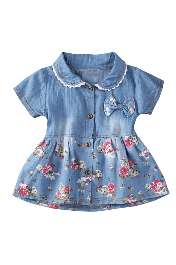 Summer Princess Denim Jean Dress Kid Baby Party Wedding Pageant Dresses Clothes