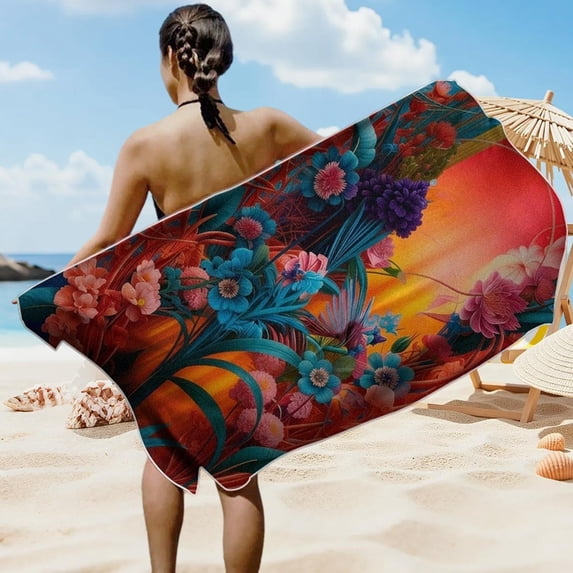 Summer Printed Beach Towel, Super Absorbent Sand Free Beach Blanket, Quick Dry Microfiber Towels for Beach Pool Travel Swimming, 60" x 30"