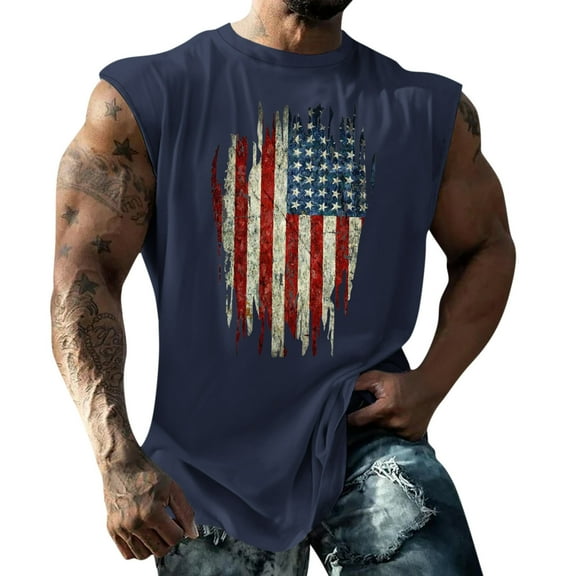 Summer Printed Sleeveless Vest for Men - Casual Fashion & Fitness - Loose Fit, Breathable Design Suitable for Gym, Beach, or Daily Summer Activities,Dark Blue S