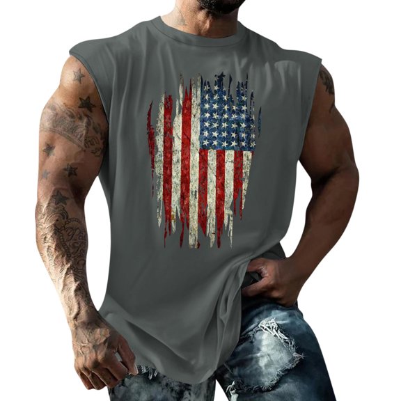 Summer Printed Sleeveless Vest for Men - Casual Fashion & Fitness - Loose Fit, Breathable Design Suitable for Gym, Beach, or Daily Summer Activities,Gray M