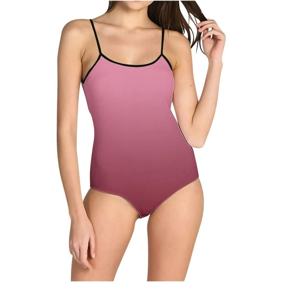 Summer Promotion UTSJKR One Piece Bathing Suit for Women Gradient Tummy Control Swimsuits Spaghetti Strap Backless Monokini Slimming Swimwear Pink 4