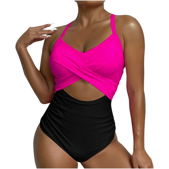 Summer Promotion UTSJKR Womens One Piece Swimsuits Tummy Control Thong Monokini Cutout High Waisted Bathing Suit Criss Cross Tie Back Swimsuit Hot Pink 6