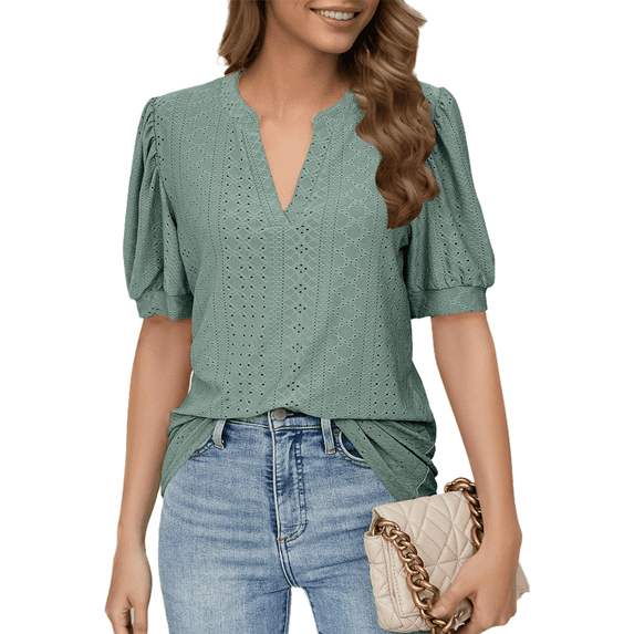Summer Puff Short Sleeve Shirts Dark Green XXL