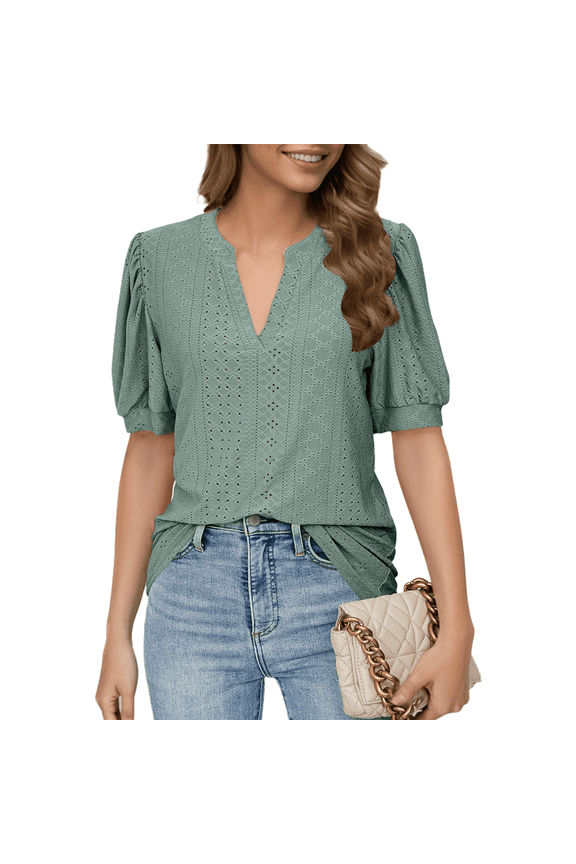 Summer Puff Short Sleeve Shirts Dark Green XXL