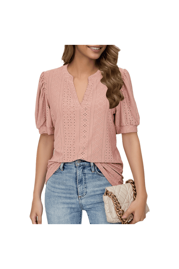 Summer Puff Short Sleeve Shirts Dark Pink XXL