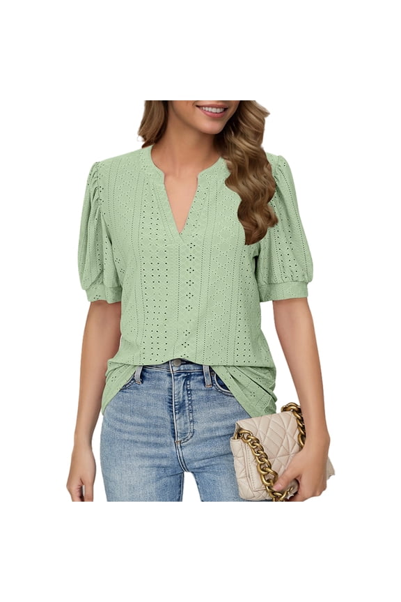 Summer Puff Short Sleeve Shirts Light Green XXL