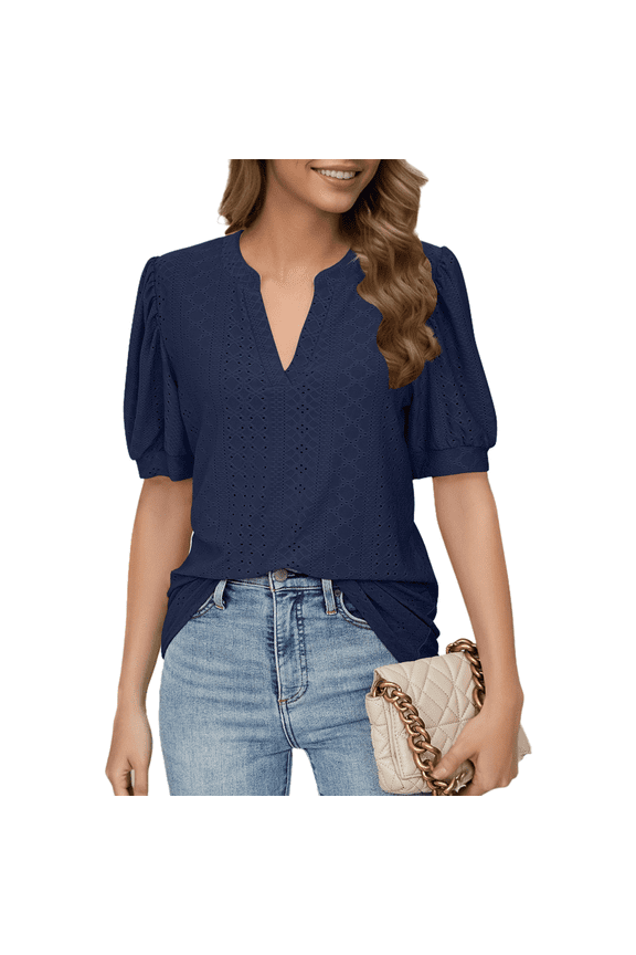 Summer Puff Short Sleeve Shirts Navy Blue XXL