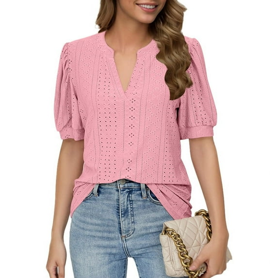 Summer Puff Short Sleeve Shirts Pink XL