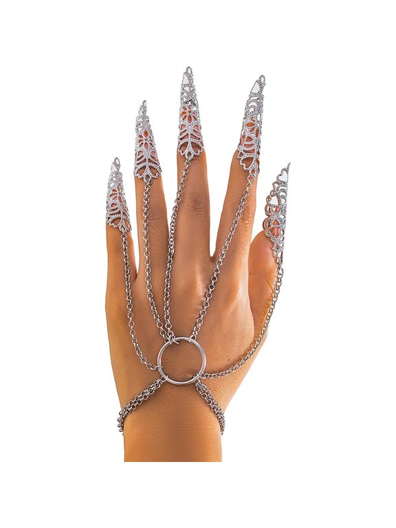 Summer Punk Butterfly Finger Bracelets with Ring,Exaggerated Finger Wrist Chains Rings Bracelets Gothic Link Chain Finger Bracelet Festival Halloween Hand Chain Body Jewelry for Women