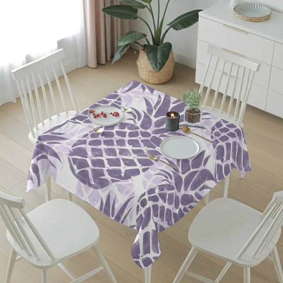 Summer Purple Pineapple Table Cloth 54x54in, Waterproof Square Tablecloth Wipeable Tablecloths Farmhouse Tropical Fruit Table Covers for Dining Tables Party Indoor Outdoor