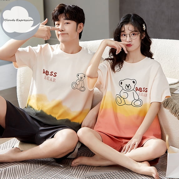 Summer Pyjamas Cotton Cartoon Women‘s Pajama Sets Couple Stripe Sleepwear Mujer Pyjamas Nightwear Mens Pajamas 3XL Home Clothing