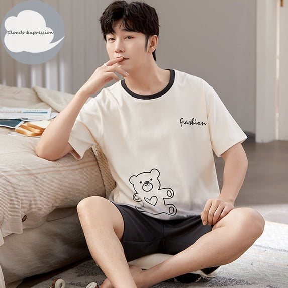 Summer Pyjamas Cotton Cartoon Women‘s Pajama Sets Couple Stripe Sleepwear Mujer Pyjamas Nightwear Mens Pajamas 3XL Home Clothing