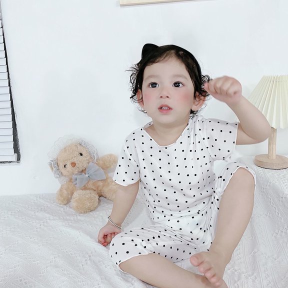 Summer Pyjamas Thin Children's Wear Polka Dot Foreign Girls Summer Two Set Of Home Wear Children Air Conditioning Clothing