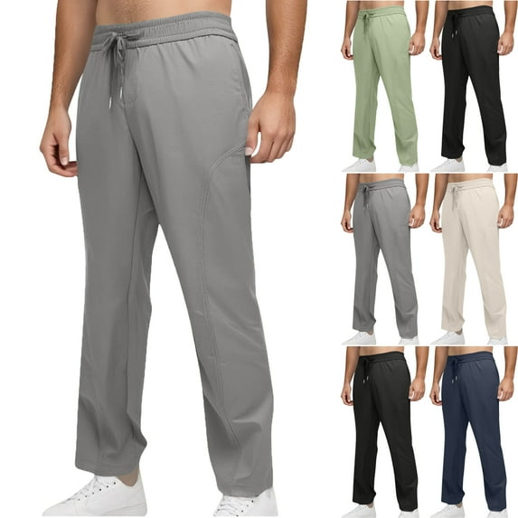 Lenago Winter Men's Pants Thermal Pants Fleece Lined Bottom with Side Pockets Elastic Casual Winter Pants Comfy Warm Hiking Outdoor Pants for Cold Weather Plus Size