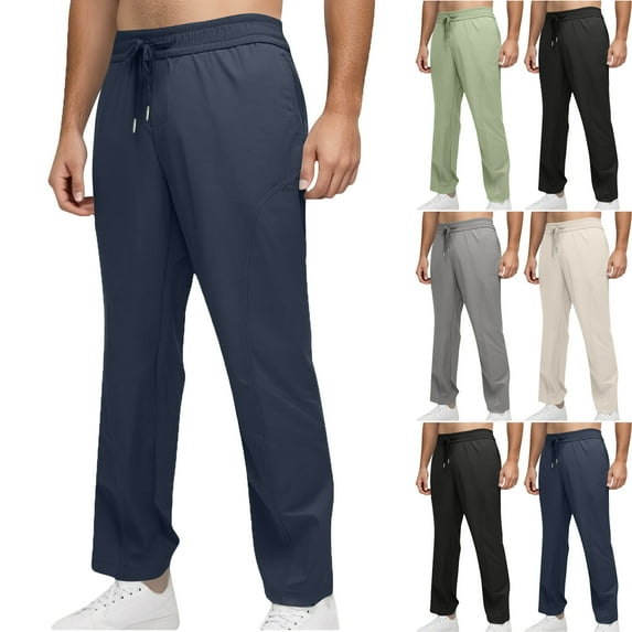 Lenago Winter Men's Pants Thermal Pants Fleece Lined Bottom with Side Pockets Elastic Casual Winter Pants Comfy Warm Hiking Outdoor Pants for Cold Weather Plus Size