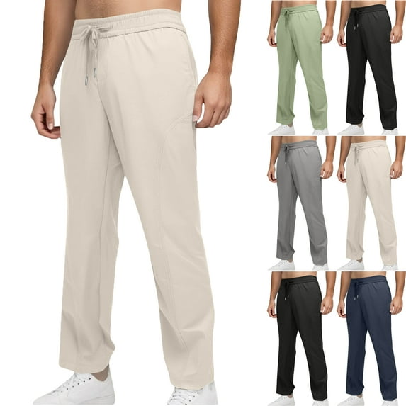 Lenago Winter Men's Pants Thermal Pants Fleece Lined Bottom with Side Pockets Elastic Casual Winter Pants Comfy Warm Hiking Outdoor Pants for Cold Weather Plus Size