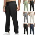 thumbnail image 1 of Lenago Winter Men's Pants Thermal Pants Fleece Lined Bottom with Side Pockets Elastic Casual Winter Pants Comfy Warm Hiking Outdoor Pants for Cold Weather Plus Size, 1 of 10