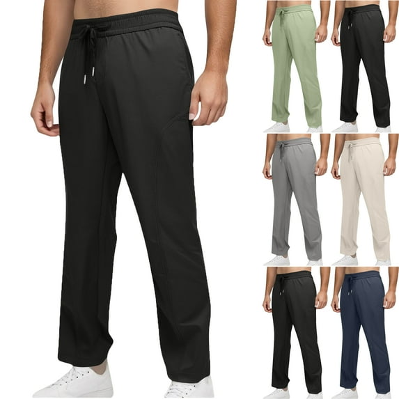 Lenago Winter Men's Pants Thermal Pants Fleece Lined Bottom with Side Pockets Elastic Casual Winter Pants Comfy Warm Hiking Outdoor Pants for Cold Weather Plus Size