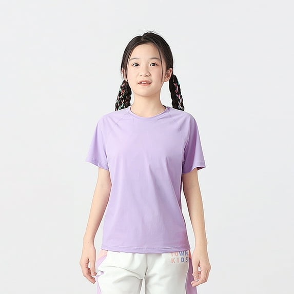 Summer Quick Dry Sports Girls Short Sleeve Boys Big Kids Quick Dry Ice Silk Top Short Sleeve T-Shirt Purple 8-9Years
