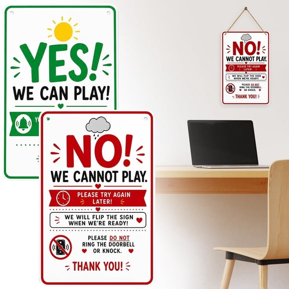 Summer Quiet Time Door Sign,1Pcs Playtime Double-sided Door Hanger with Yes We Can Play No We Cannot Play Sides, Front Porch Privacy Notice for Family Home, Nap, Homework, Playdate Decor