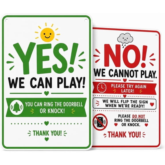 Summer Quiet Time Door Sign, Reversible Metal Playtime Door Sign, Front Porch Privacy Notice, Yes No Play Sign for Family Homes Double Sided Kids Play Hanging Door Sign L-12x16in
