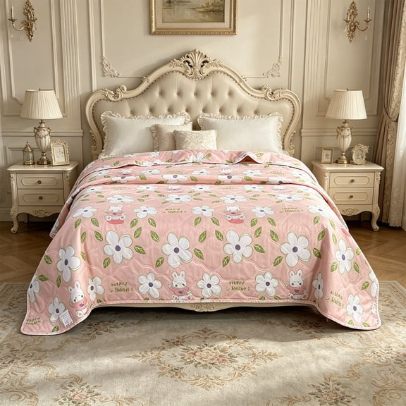 Summer Quilt Lightweight Air-Conditioning Quilt Washable Cotton Quilt Insert for Warm Weather and Gift Giving(Pink)