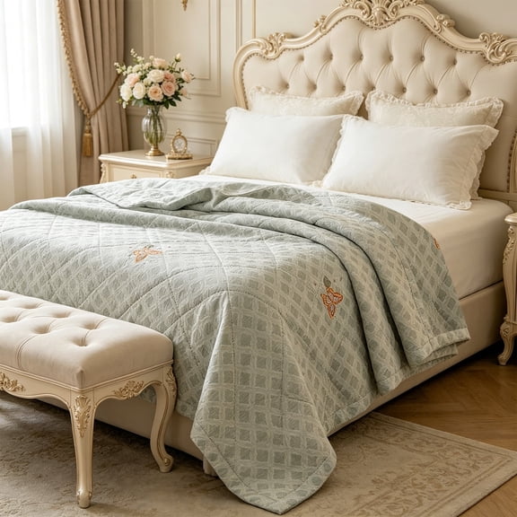 Summer Quilt 59"x79" Lightweight Breathable Machine Washable for Home Dorm Office Travel