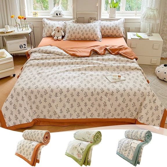 Summer Quilt,Washable Polyester Air Conditioner Quilt with Breathable Fabric,Soft Lightweight Cool Quilt,Double Layer Yarn Quilt for Bedroom Home Daily Use