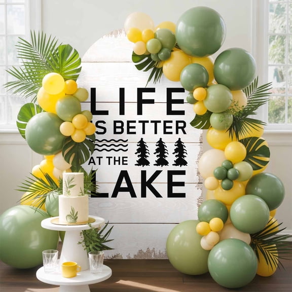 Summer Quotes Lake and Forest Arch Backdrop Cover Spandex Fitted Arch Cover 6.6FT,Arches Backdrop Stand Covers for Wedding Birthday Party Ceremony Banquet Decoration Farm Wooden Frain
