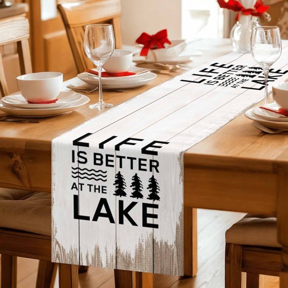 Summer Quotes Lake and Forest Table Runner 36 Inches Long,Kitchen Dining Tablerunners Farm Wooden Frain Linen Table Runners Dresser Scarves for Home Dinner Wedding Holiday Party Decor