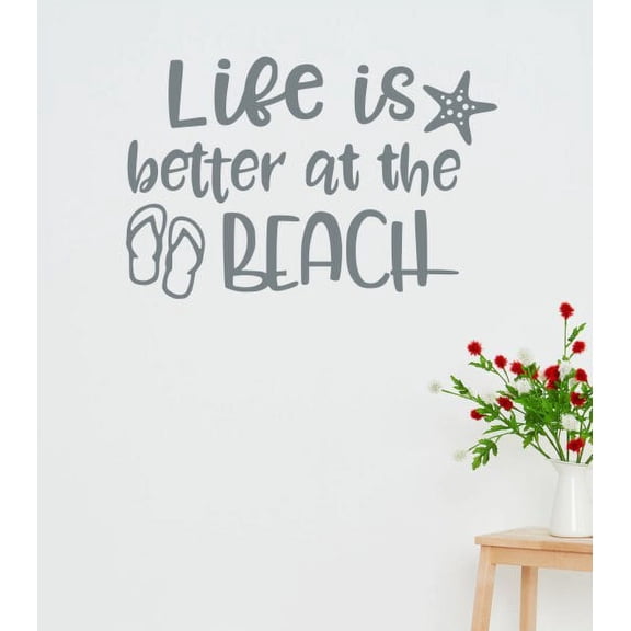 Summer Quotes Wall Decals Life is Better at Beach RV Sticker Letters 23x15-Inch Storm Gray