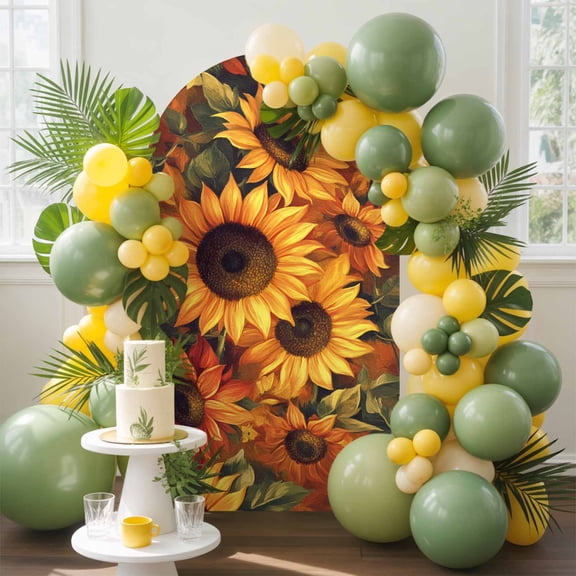 Summer Radiant Arch Backdrop Cover, 5FT, Sunflower Flower Plants Oil Painting Spandex Arch Covers Double-Sided Backdrop for Wedding Birthday Party Photo Background Decoration