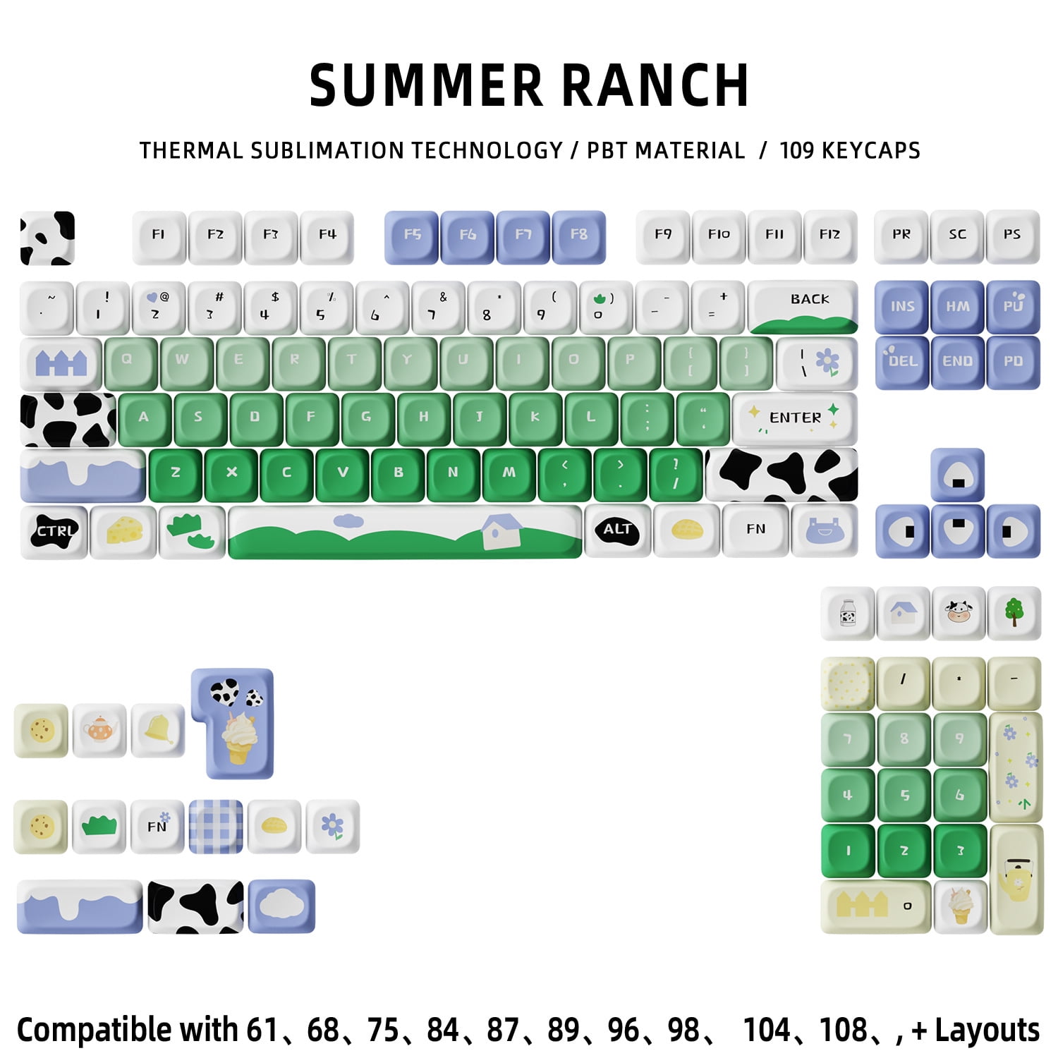 Summer Ranch Keycaps 121 Keys PBT Material MOA Profile DYE-SUB For MX Switch Wooting Mechanical Keyboard Keycaps ISO ANSI Layout