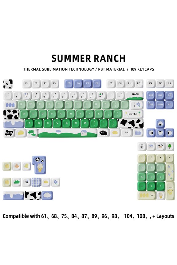 Summer Ranch Keycaps 121 Keys PBT Material MOA Profile DYE-SUB For MX Switch Wooting Mechanical Keyboard Keycaps ISO ANSI Layout