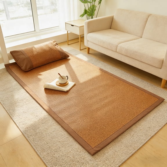 Summer Rattan Sleeping Mat Cooling Mattress Pad, Foldable Double Single Bed Mat Cool Sleeping Mattress, Mattress Topper with Straps Cool Mat for Home Floor