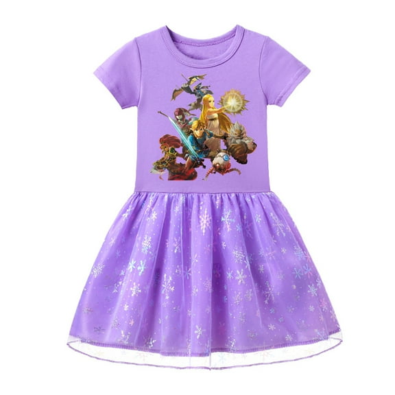 Summer-Ready The Legend of Zelda Kids' Cotton Dress: Short Sleeve, Shiny Tulle, Exciting Graphic Design