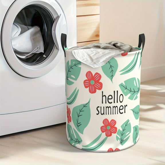 Summer Red Flower Floral Print Storage Basket, Foldable and Handle with Extra Large Capacity for Portable Storage, Suitable for Bedroom Bathroom, Toys and Dirty Clothes Storage, Bookshelf Basket