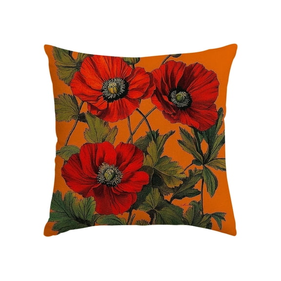 Summer Red Poppy Pillow Covers, Color Flowers Throw Pillow Case Decoration, Linen Cushion Covers for Couch Sofa Bedroom Living Room Easter Day Home Decor