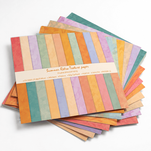 Summer Retro 12x12 Inch 160gsm Double-sided Patterned Scrapbook Paper, 24 Sheets