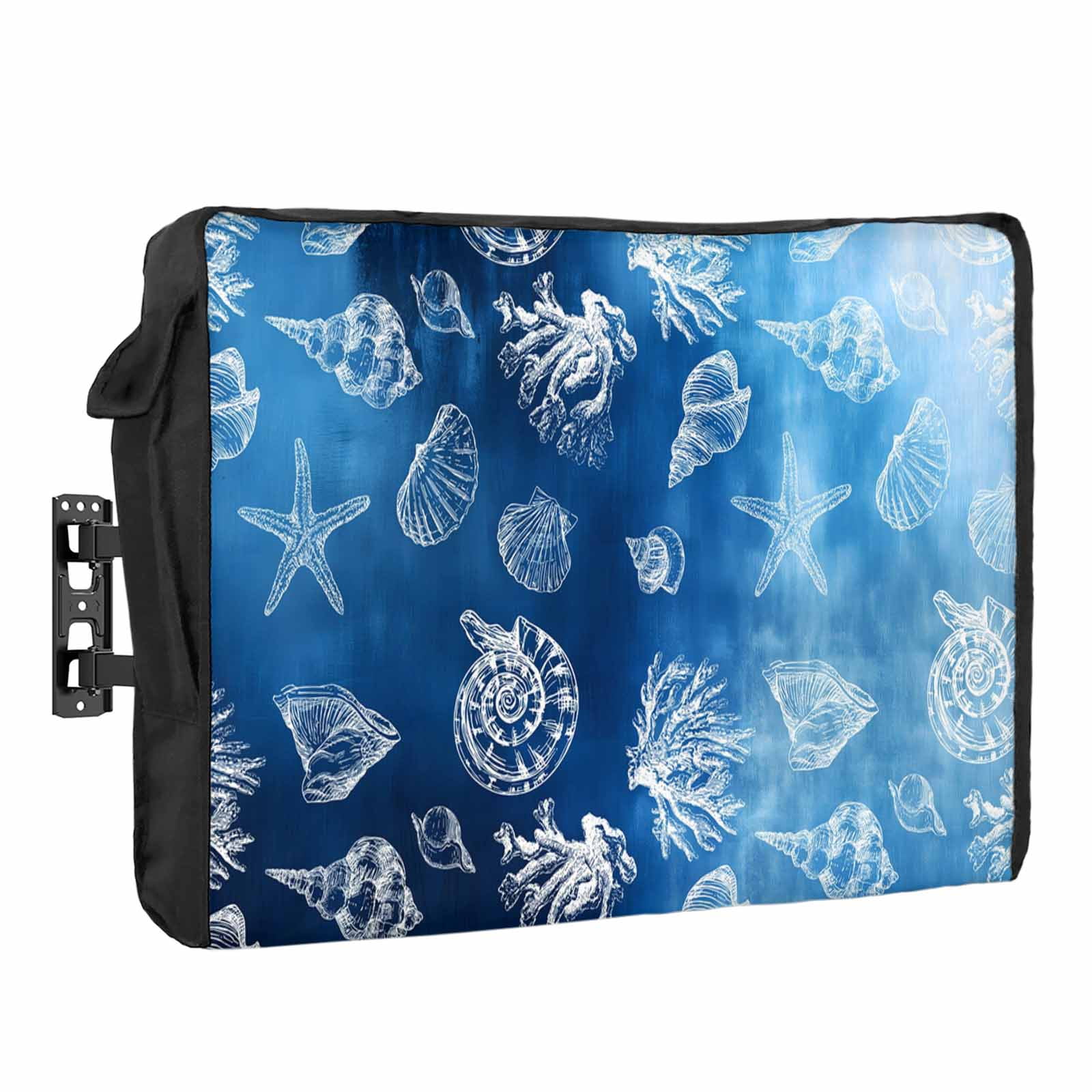 Summer Retro Waterproof Outdoor TV Cover, White Marine Life Conch ...