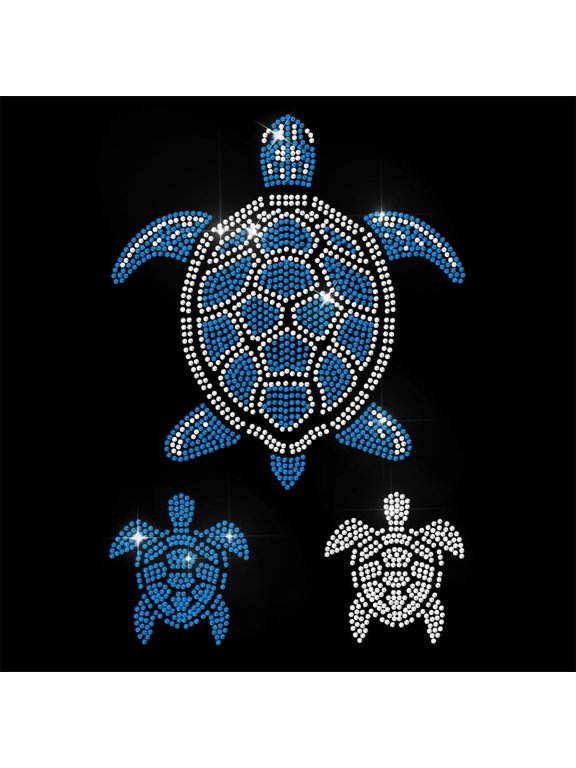 Summer Rhinestone Iron on Transfer Sea Turtles Bling Diamond Hotfix Patches for DIY Clothes 11.6"x8.2" Large Blue Iron On Sequin Applique for DIY Jeans Jacket Caps Bag T-Shirts Shoes DIY Decor