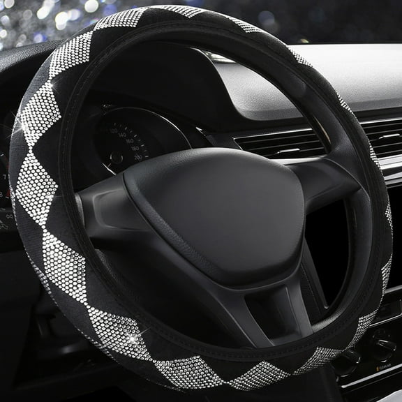 Summer Rhinestone Steering Wheel Cover Bling Crystal Diamond Car Wheel Protector Non-Slip Fashionable Fit 14-15 Inch Universal for Women Drivers
