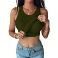 thumbnail image 1 of Summer Ribbed Tank Top Built in Bra Round Neck Ribbed Casual Tops Sleeveless Basic Tees Green S, 1 of 6