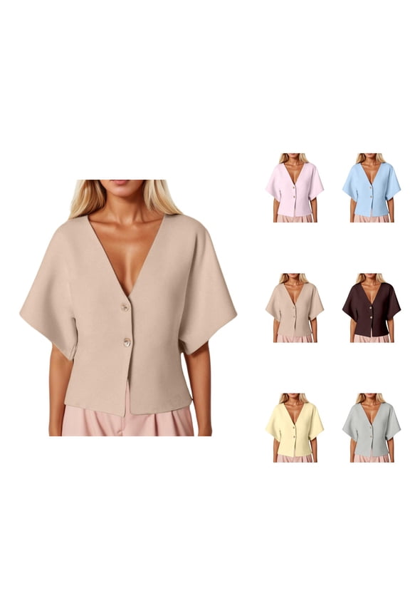 Summer Ribbed V Neck Short Sleeve Knit Jacket For Women Stylish And Comfortable Cardigan Sweaters for Women