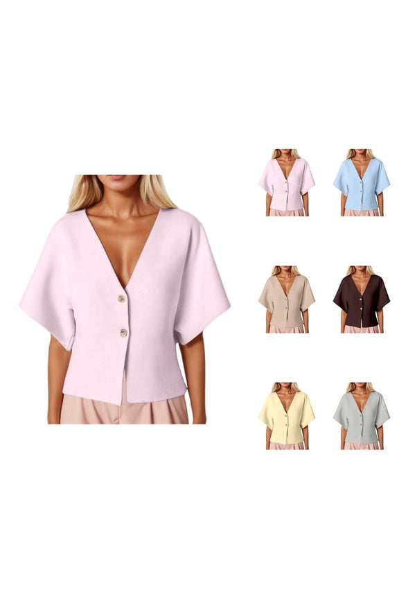 Summer Ribbed V Neck Short Sleeve Knit Jacket For Women Stylish And Comfortable Cardigan Sweaters for Women