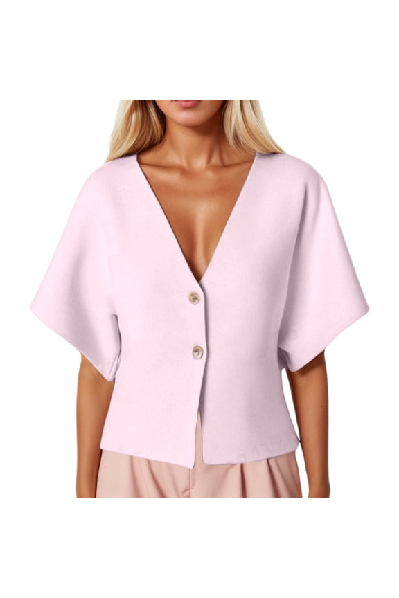 Summer Ribbed V Neck Short Sleeve Knit Jacket For Women Stylish And Comfortable