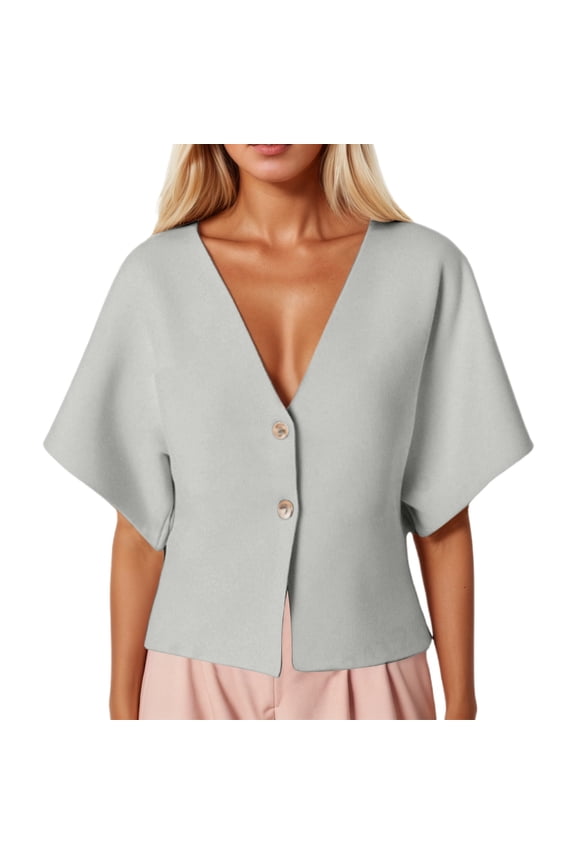 Summer Ribbed V Neck Short Sleeve Knit Jacket For Women Stylish And Comfortable