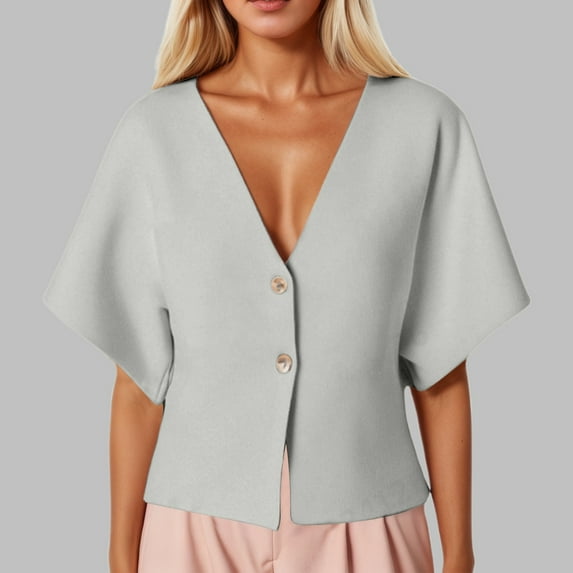 Summer Ribbed V Neck Short Sleeve Knit Jacket For Women Stylish And Comfortable Big Sweater Cardigan Womens Cardigan Sweaters Button down Front Open Cardigan Women Long Cardigan Sweaters for Women Tan