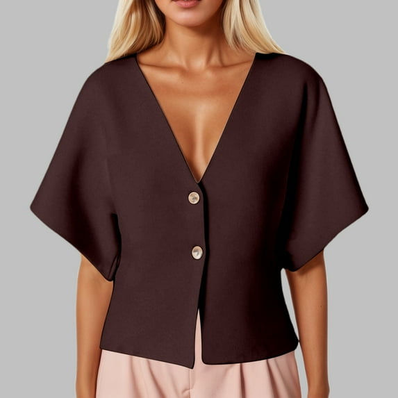 Summer Ribbed V Neck Short Sleeve Knit Jacket For Women Stylish And Comfortable Big Sweater Cardigan Womens Cardigan Sweaters Button down Front Open Cardigan Women Long Cardigan Sweaters for Women Tan